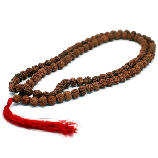 Polished 108 Rudraksha Mala - Brown featuring natural patterning and unique variations - Luna Panther