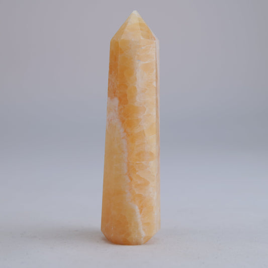 Yellow Banded Mexican Calcite 85g natural crystal tower front alternate view