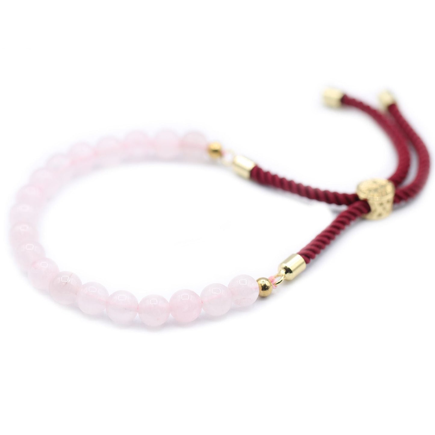 18K Gold Plated Gemstone Bordeaux String Bracelet - Rose Quartz - Luna Panther