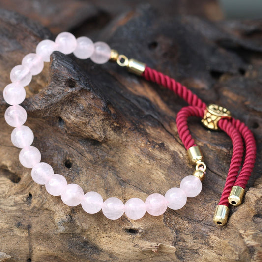 18K Gold Plated Gemstone Bordeaux String Bracelet - Rose Quartz - Luna Panther alternate view