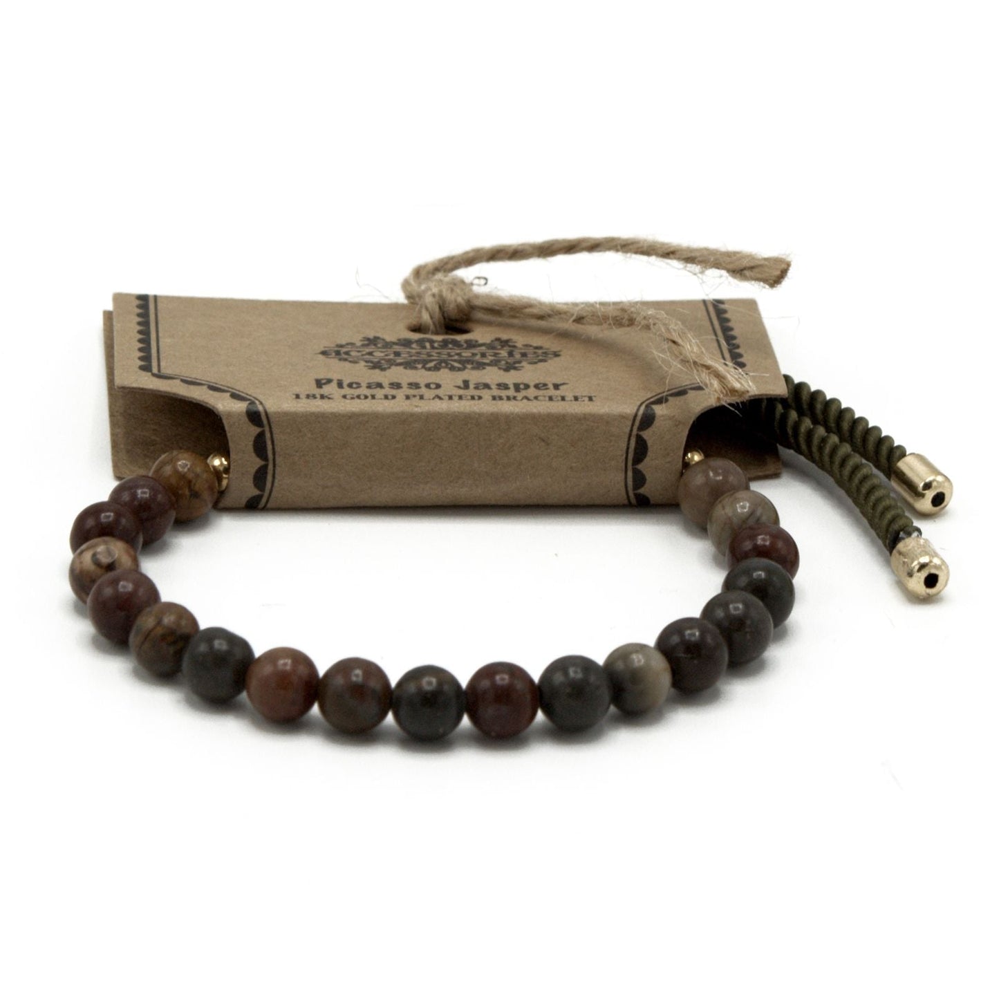 18K Gold Plated Gemstone Moss String Bracelet - Picasso Jasper - Luna Panther