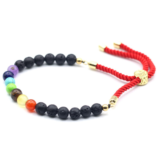 18K Gold Plated Gemstone Royal String Bracelet - Lava Stone Chakra - Luna Panther