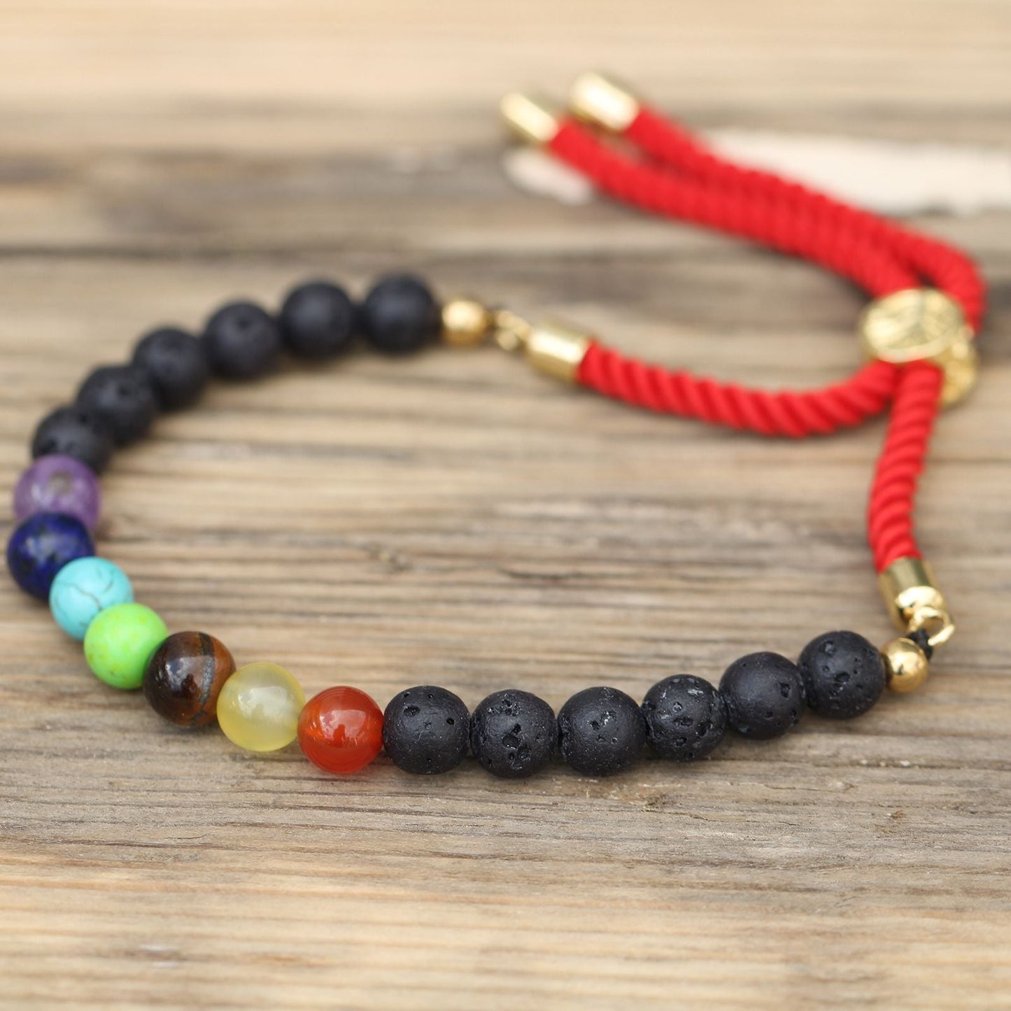 18K Gold Plated Gemstone Royal String Bracelet - Lava Stone Chakra - Luna Panther