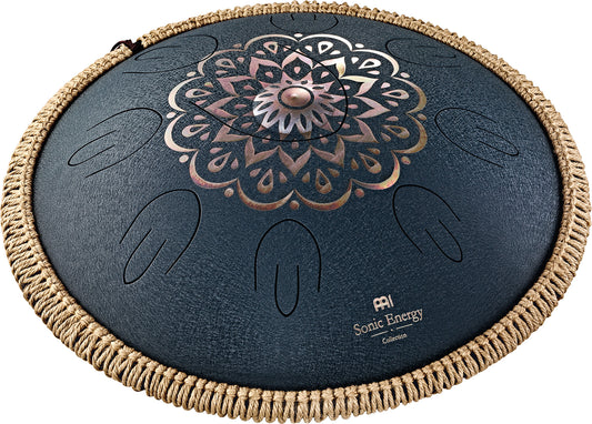 MEINL Sonic Energy Octave Steel Tongue Drum 16" - D Amara/9 Notes/440 Hz - Lasered Floral Design/Navy Blue at Luna Panther