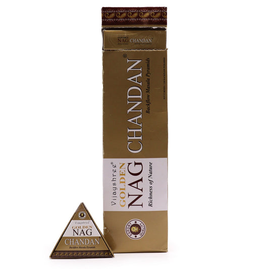 42g Jumbo Golden Nag - Chandan Backflow Incense Cones - Luna Panther