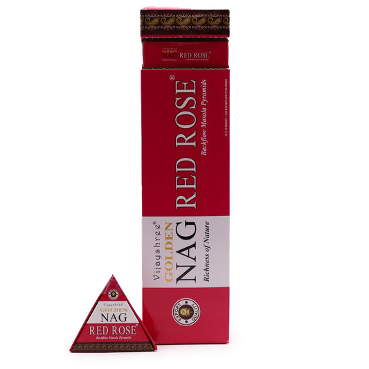 42g Jumbo Golden Nag - Red Rose Backflow Incense Cones - Luna Panther