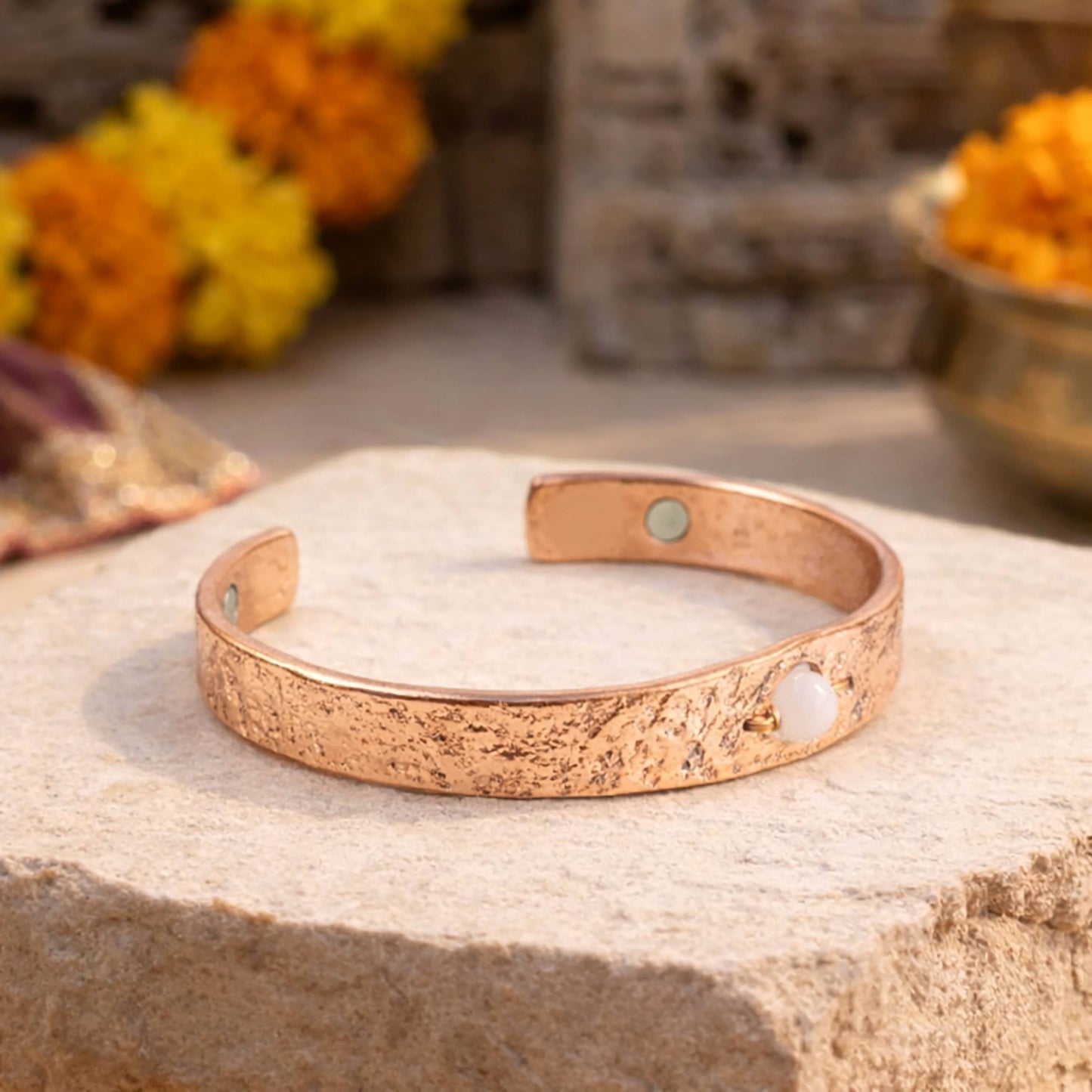 Copper Bracelet with Rose Quartz Crystal