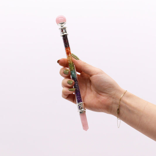 7 Chakra Crystal Healing Wand - Rose Quartz - Luna Panther