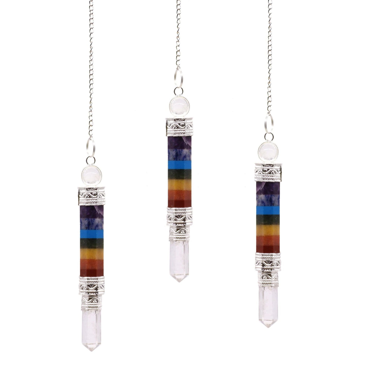 Polished 7 Charka 3 Piece Joint Pendulum featuring natural patterning and unique variations - Luna Panther