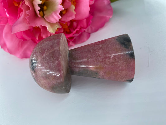 Polished Rhodonite Mushroom 153Grams featuring pink tone with black veining - Luna Panther alternate view