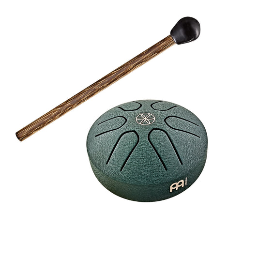MEINL Sonic Energy Pocket Steel Tongue Drum 3", A Major/6 notes/440 Hz - Dark Green, Germ of Li detail view 2 at Luna Panther alternate view