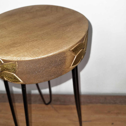 Albasia Wood Plant Stand - Natural & gold detail - Luna Panther alternate view