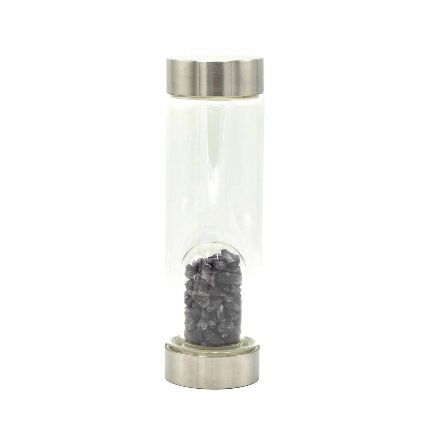 Amethyst Chips Crystal Infused Glass Water Bottle 500ml - Luna Panther