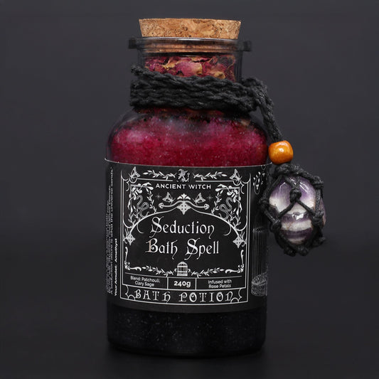 Ancient Witch Bath Spell Potion & Amethyst Crystal Amulet - Seduction - Luna Panther