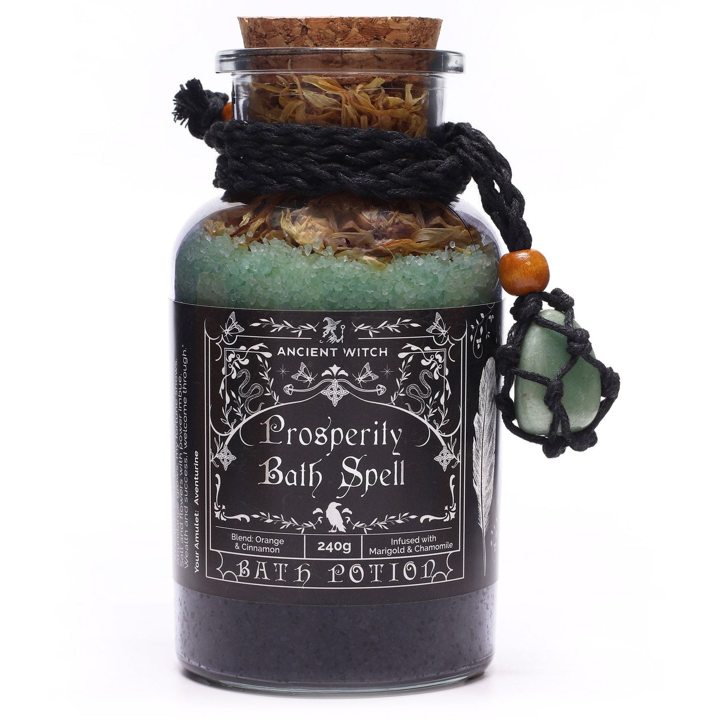 Ancient Witch Bath Spell Potion & Aventurine Crystal Amulet - Prosperity - Luna Panther