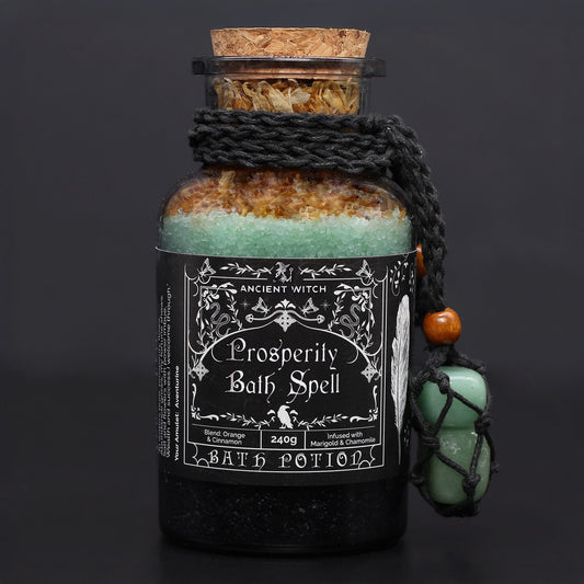 Ancient Witch Bath Spell Potion & Aventurine Crystal Amulet - Prosperity - Luna Panther