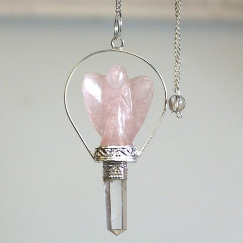 Polished Angel Pendulum with Ring- Rose Quartz featuring soft pink tone and gentle translucence - Luna Panther