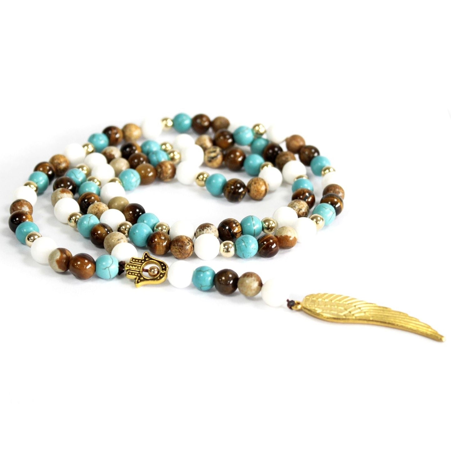 Polished Angel Wing / Multi Beads Gemstone Necklace featuring natural patterning and unique variations - Luna Panther