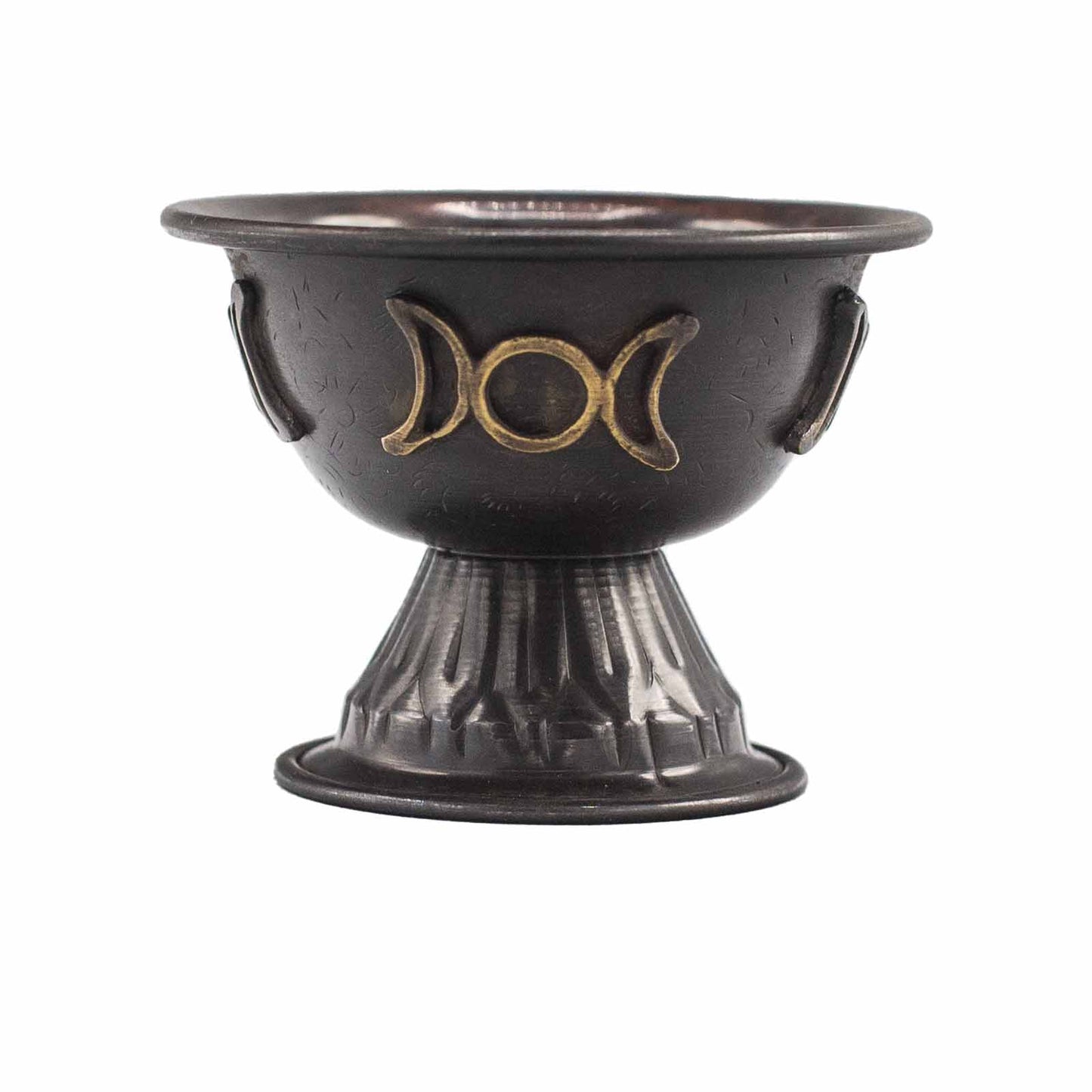 Polished Antique Copper Ritual Chalice Triple Moon 10x8cm featuring natural patterning and unique variations - Luna Panther