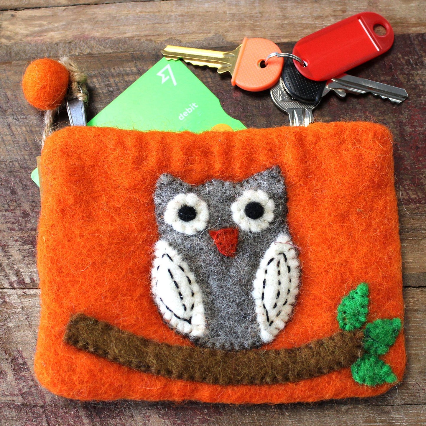 Natural Felt Zipper Pouches – Owl on Branch – image 6