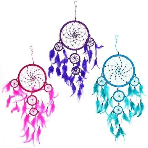 Polished Bali Dreamcatchers - Large Round - Turq/Pink/Purp featuring natural patterning and unique variations - Luna Panther