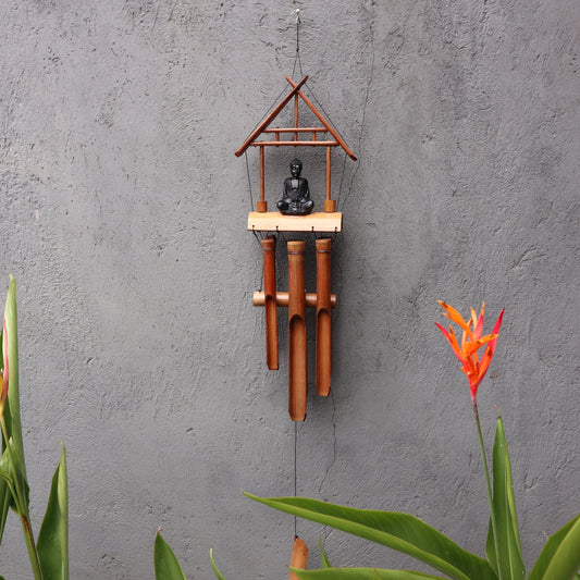 Bamboo Windchime - Natural finish - Black Buddha 6 Tubes - Luna Panther