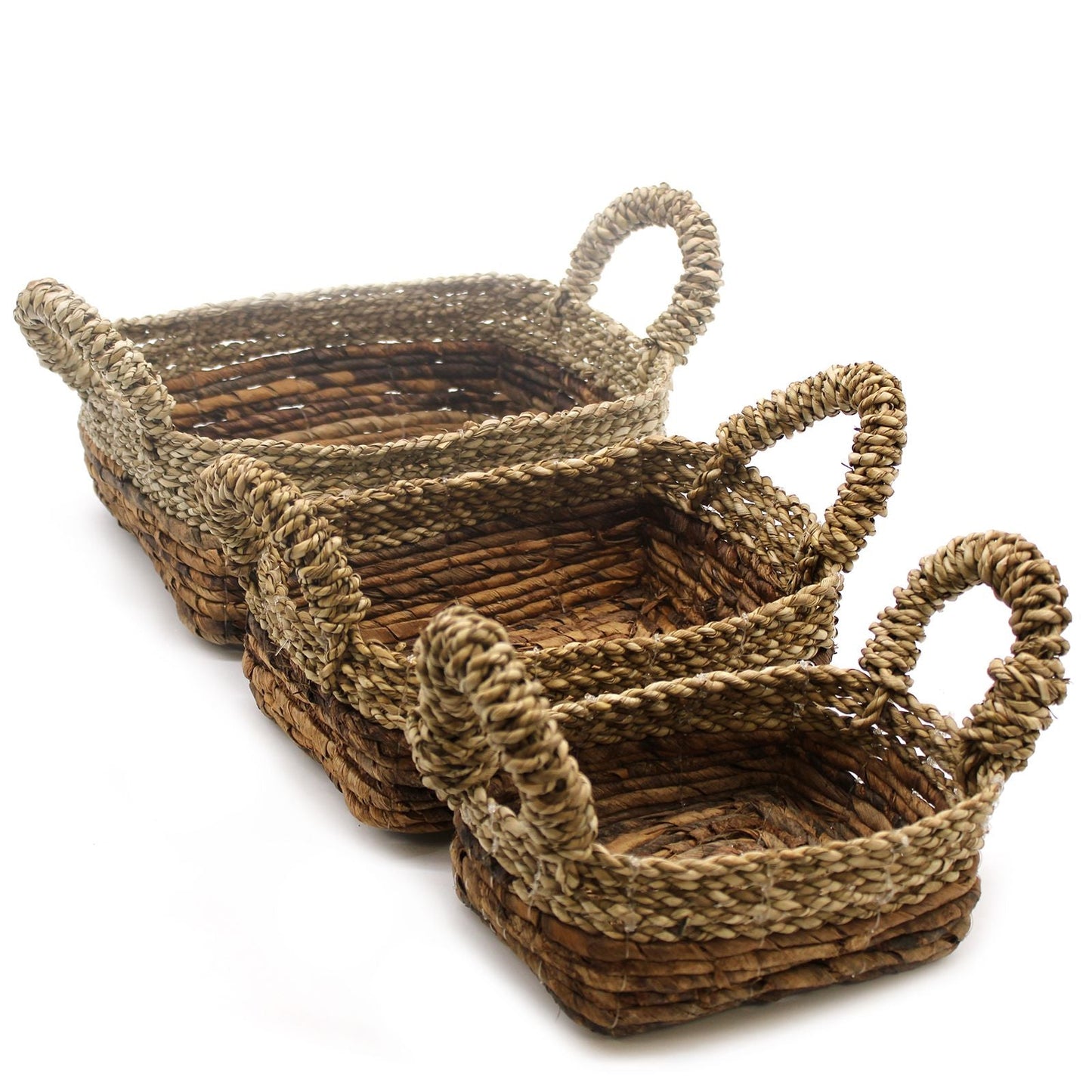 Banana Leaf & Seagrass Square Basket - Set of 3 - Luna Panther