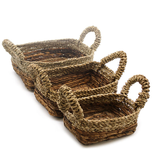 Banana Leaf & Seagrass Square Basket - Set of 3 - Luna Panther alternate view