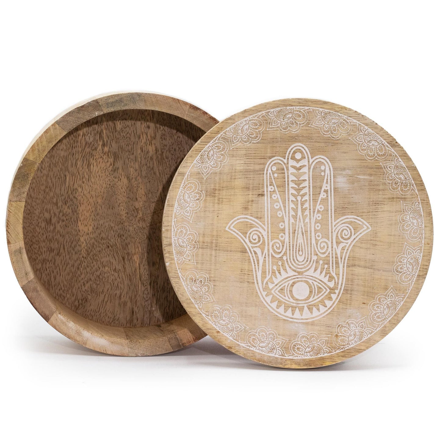 Big Round Box 17.5x7.5cm - Hamsa Whitewash - Luna Panther