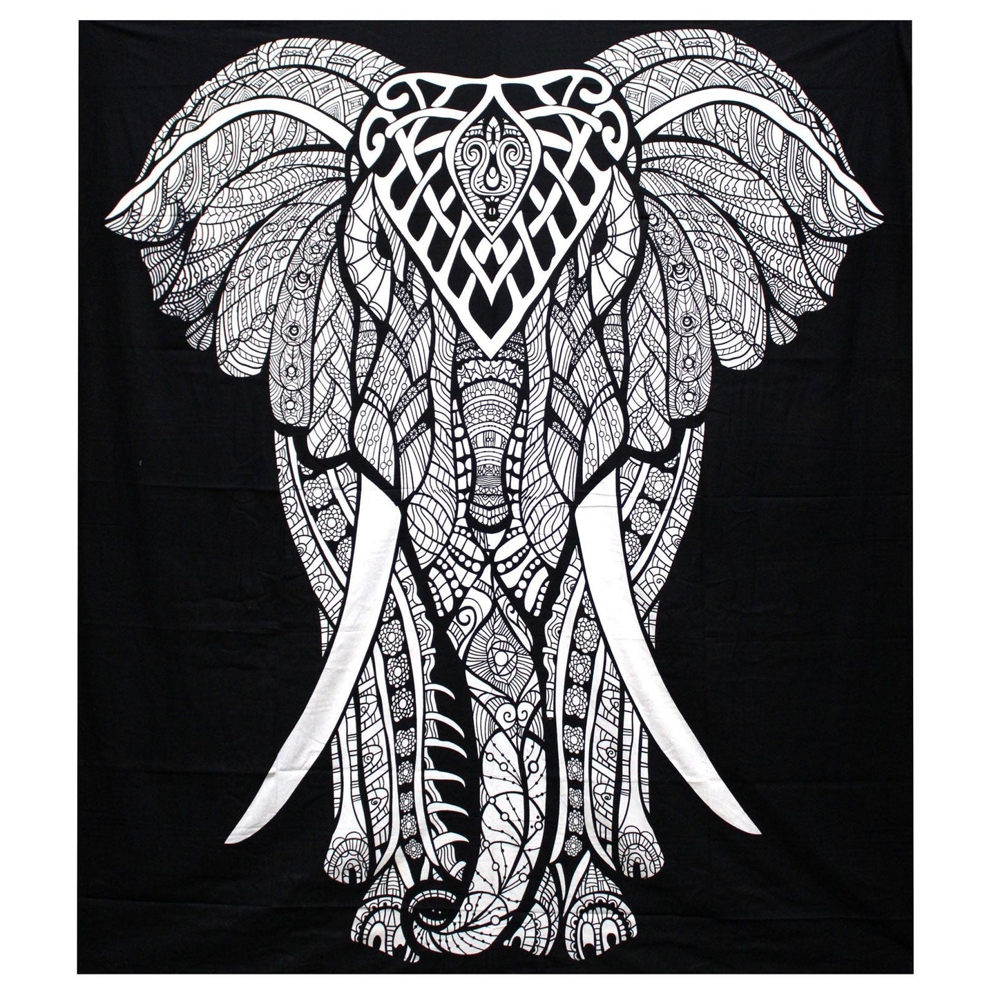 Black and White Double Cotton Bedspread + Wall Hanging - Elephant - Luna Panther