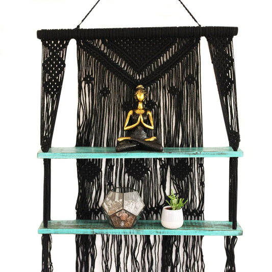 Black Macrame Hanging Shelves - Turquoise - Luna Panther