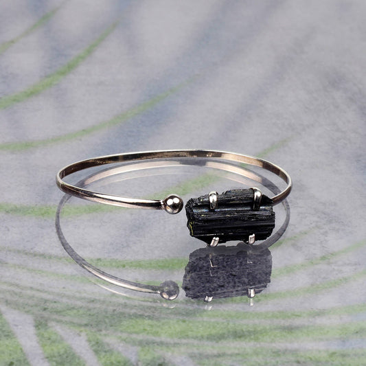 Black Tourmaline Silver-Plated Cuff Bracelet — bracelets, image 2 of 5. alternate view