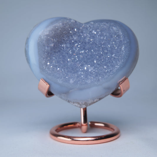 Blue Grey Druzy Agate Heart 274g with Stand — one-of-a-kind natural crystal, product image 3 of 5.
