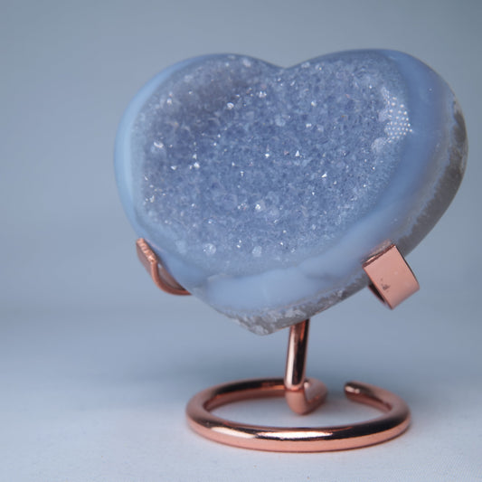 Blue Grey Druzy Agate Heart 274g with Stand — one-of-a-kind natural crystal, product image 4 of 5. alternate view