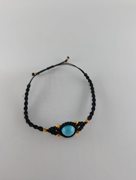Polished Blue Turquoise Black Micro Macrame Bracelet featuring natural patterning and unique variations - Luna Panther alternate view