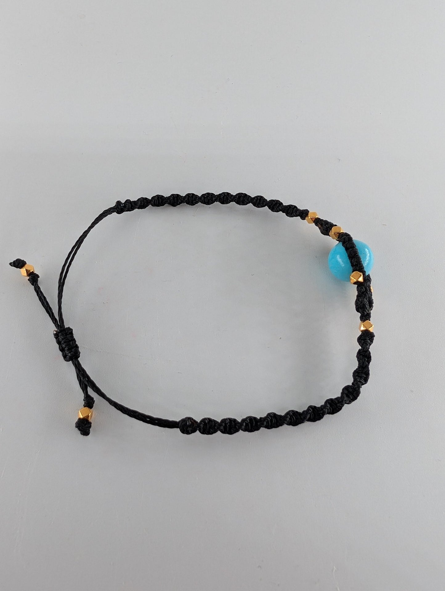 Polished Blue Turquoise Black Micro Macrame Bracelet featuring natural patterning and unique variations - Luna Panther