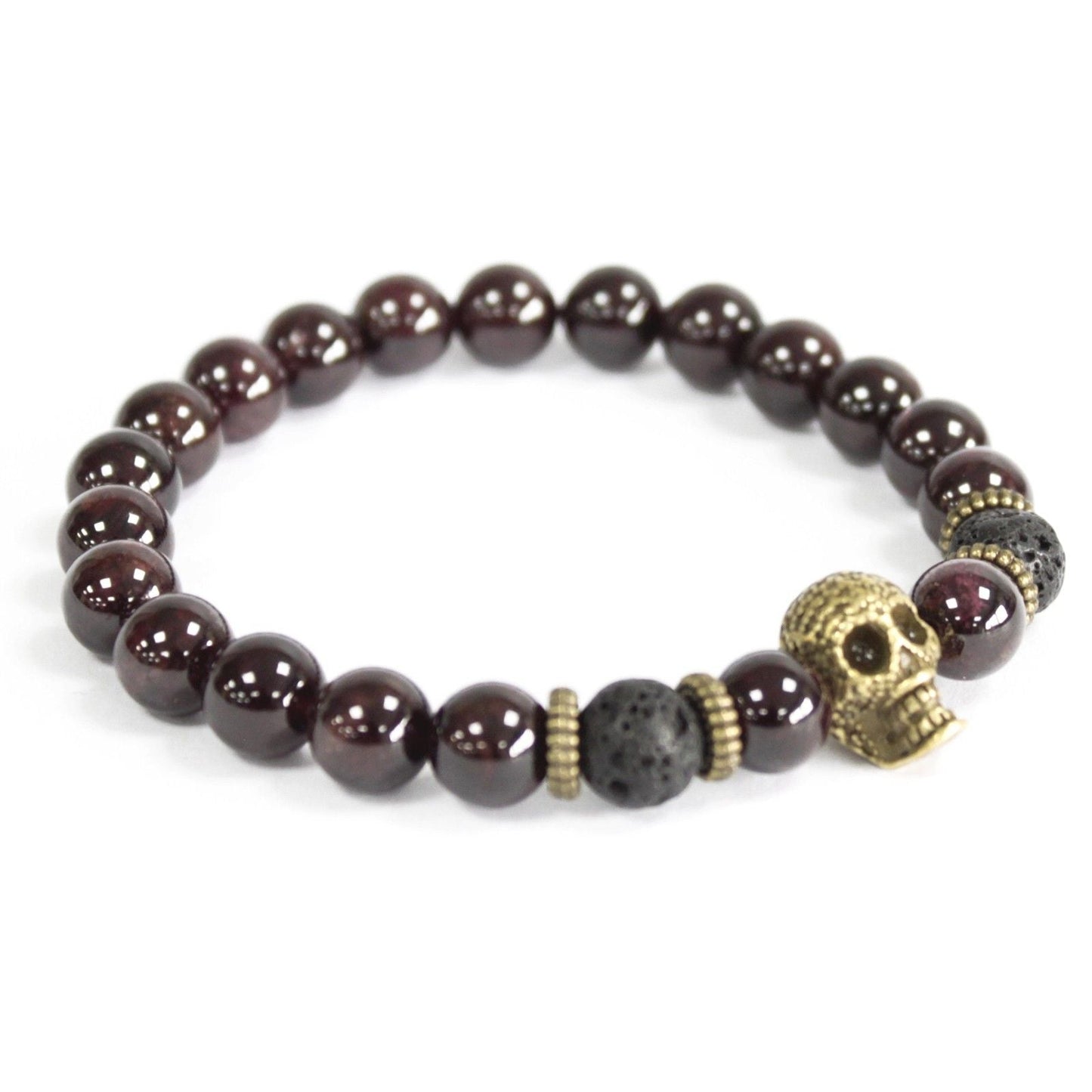 Polished Bronze Skull / Blood Stone - Gemstone Bracelet featuring natural patterning and unique variations - Luna Panther