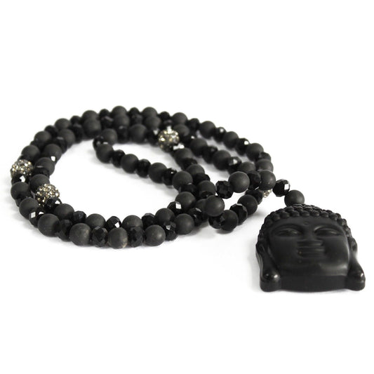 Polished Buddha / Black Stone - Gemstone Necklace featuring natural patterning and unique variations - Luna Panther