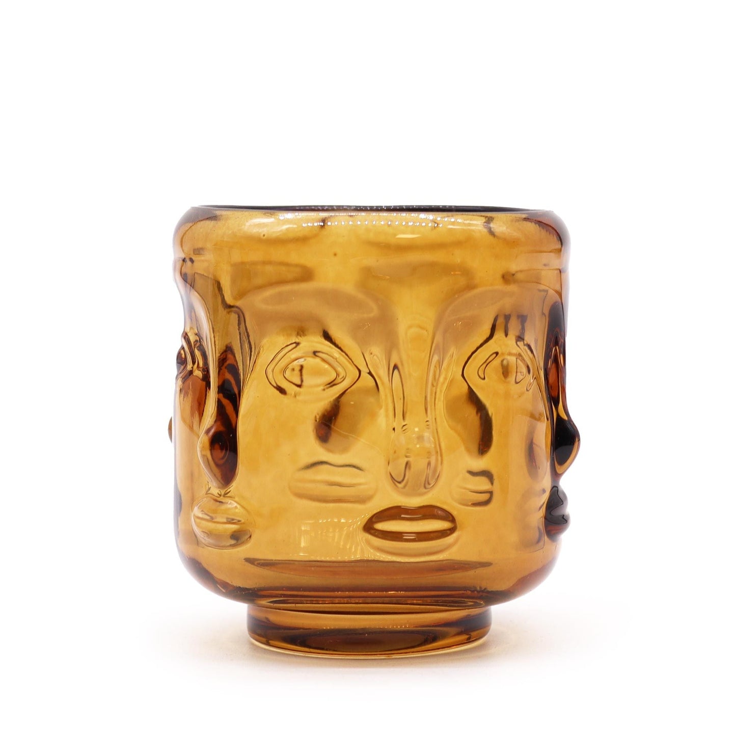 Polished Buddha Faces Candle Jar - Antique Amber featuring natural patterning and unique variations - Luna Panther