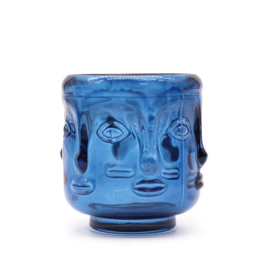 Polished Buddha Faces Candle Jar - Royal Blue featuring natural patterning and unique variations - Luna Panther