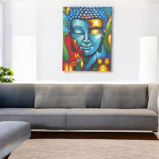 Buddha Painting - Blue & Gold Flower 75x55cm - Luna Panther alternate view