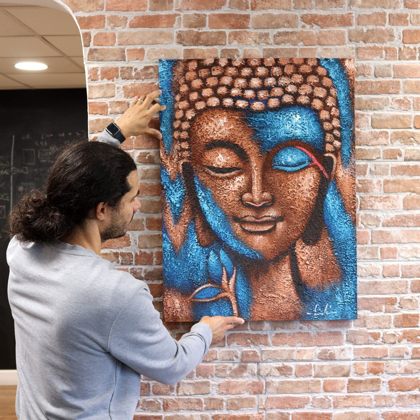 Buddha Painting - Silver & Rose Gold Flower 75x55cm - Luna Panther