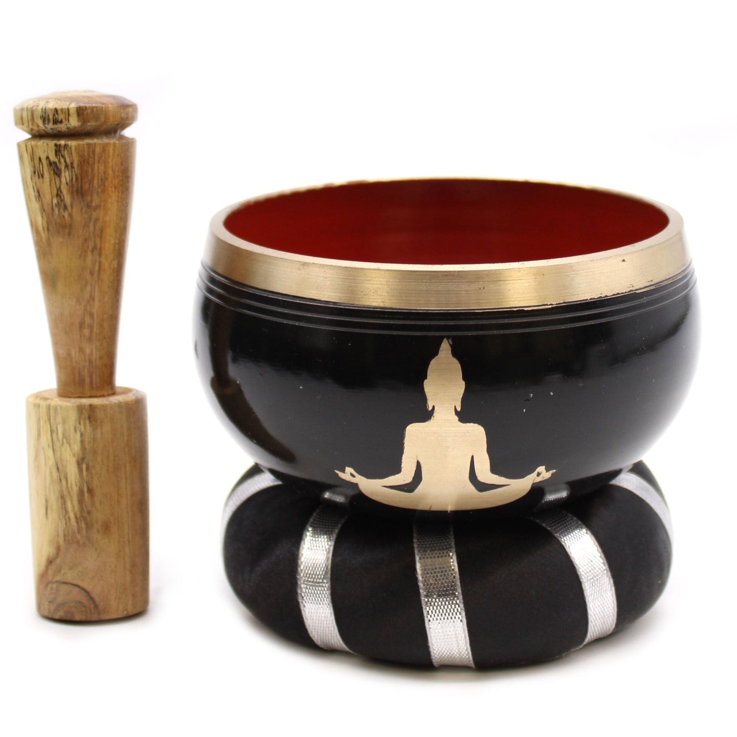 Polished Buddha Singing Bowl Set- Black/Orange 10.7cm featuring natural patterning and unique variations - Luna Panther