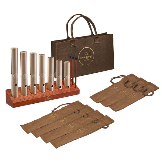 MEINL Sonic Energy 7-piece Wah-Wah Tube Chakra Set, 432 Hz, Champagne gold detail view 2 at Luna Panther alternate view