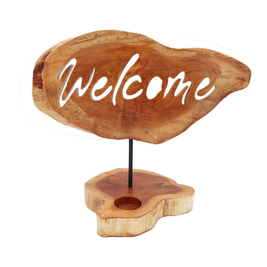 Polished Candle Holder Sign - Welcome featuring natural patterning and unique variations - Luna Panther