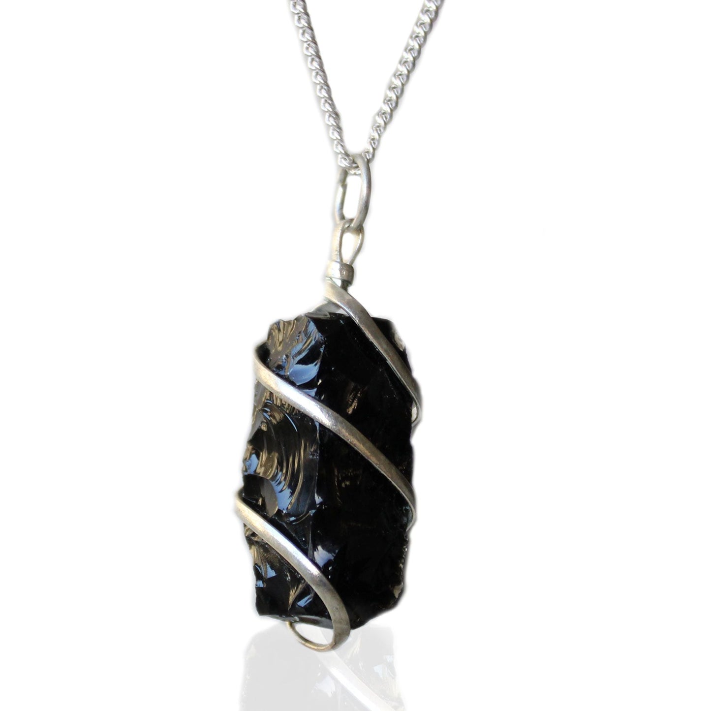 Natural Cascade Wrapped Gemstone Necklace - Rough Black Onyx featuring natural patterning and unique variations - Luna Panther