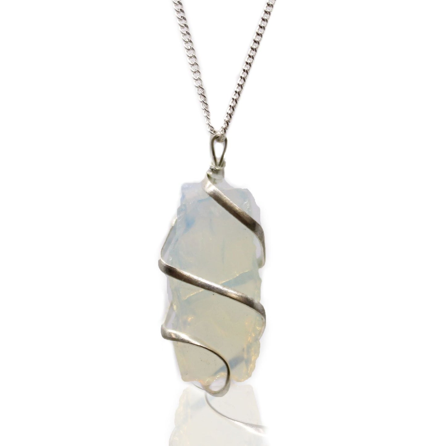 Natural Cascade Wrapped Gemstone Necklace - Rough Opalite featuring milky opalescent glow and smooth finish - Luna Panther