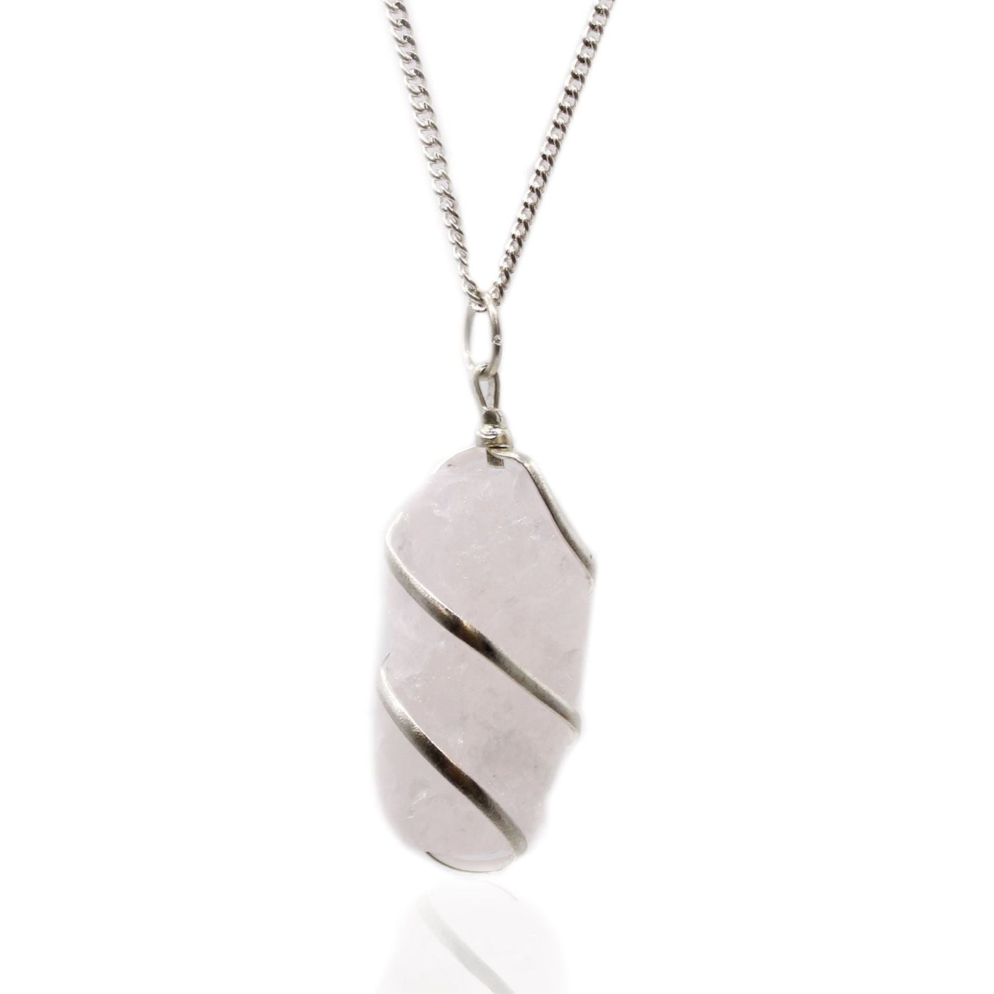 Natural Cascade Wrapped Gemstone Necklace - Rough Rose Quartz featuring soft pink tone and gentle translucence - Luna Panther