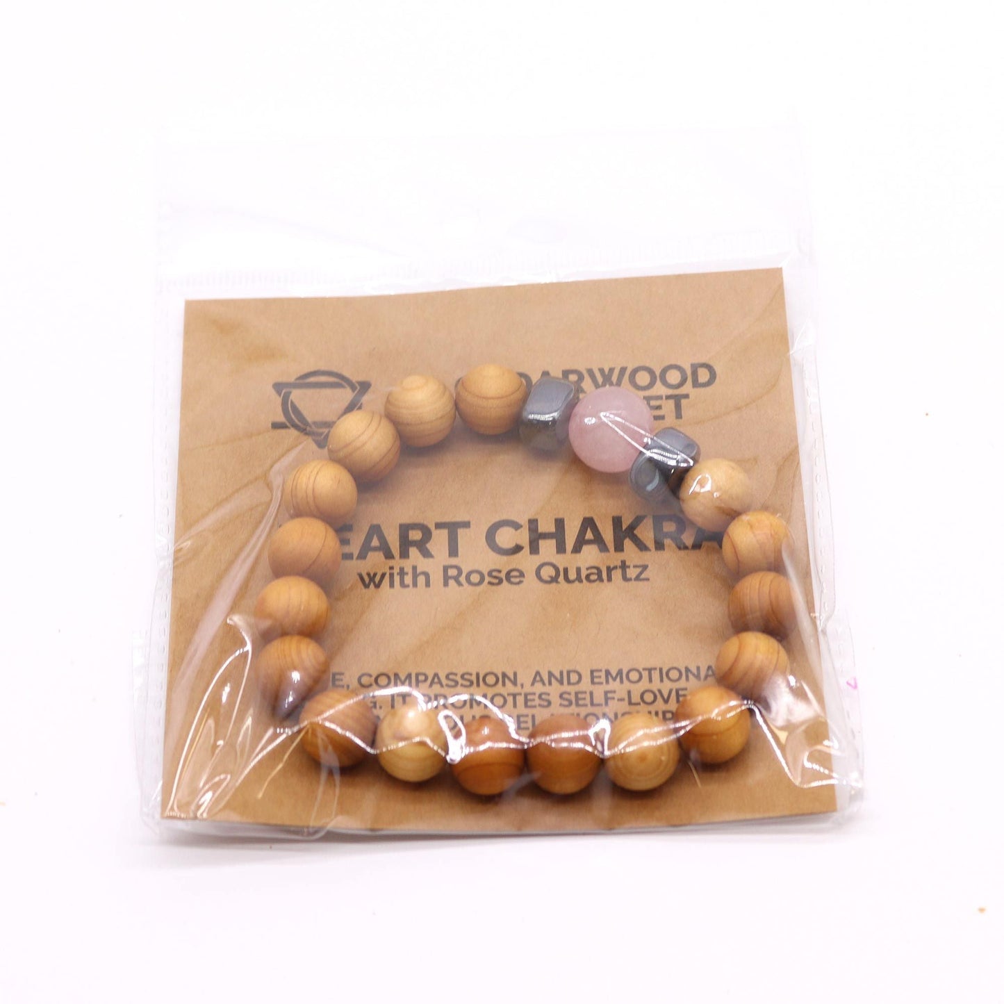 Cedarwood Heart Chakra Bangle with Rose Quartz - Luna Panther