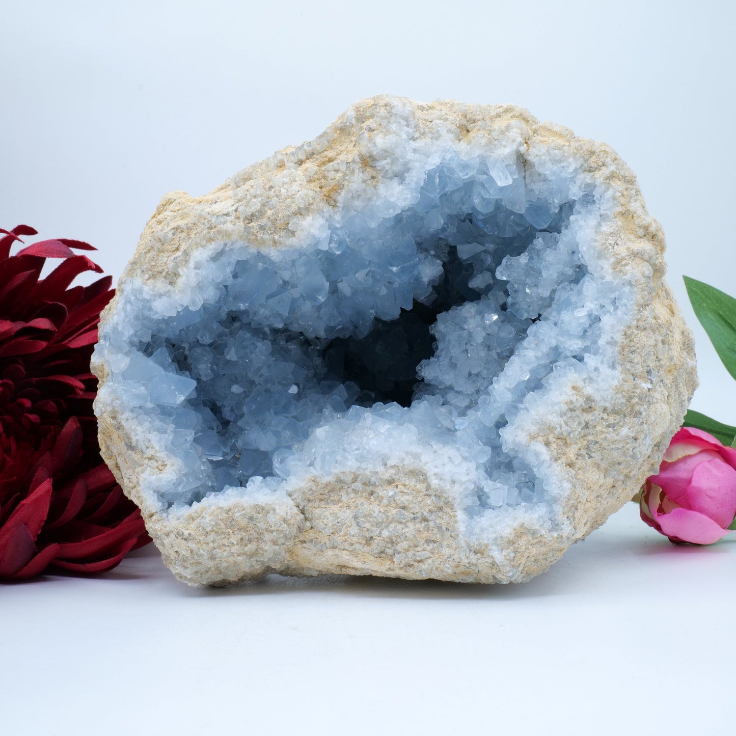 Natural Celestite Geode Cluster 3579G featuring pale sky-blue tone and soft translucence - Luna Panther